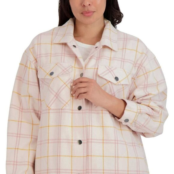 NWT HFX Women's Relaxed Fit Front Snap Cozy Plaid Shirt Jacket - Picture 2 of 6